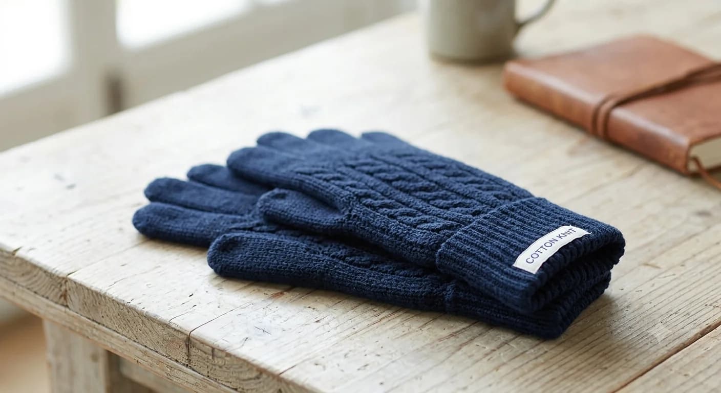 Cotton Knitted Gloves – Navy — Breathable knitted gloves offering everyday grip and hand protection.
